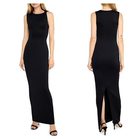 Good American 2XL XXL Black Bodycon Scuba Maxi Dress Formal Black‎ Tie High Neck - Picture 1 of 9